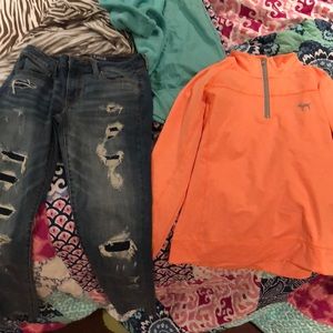 Orange Zip Up and American Eagle Jeans